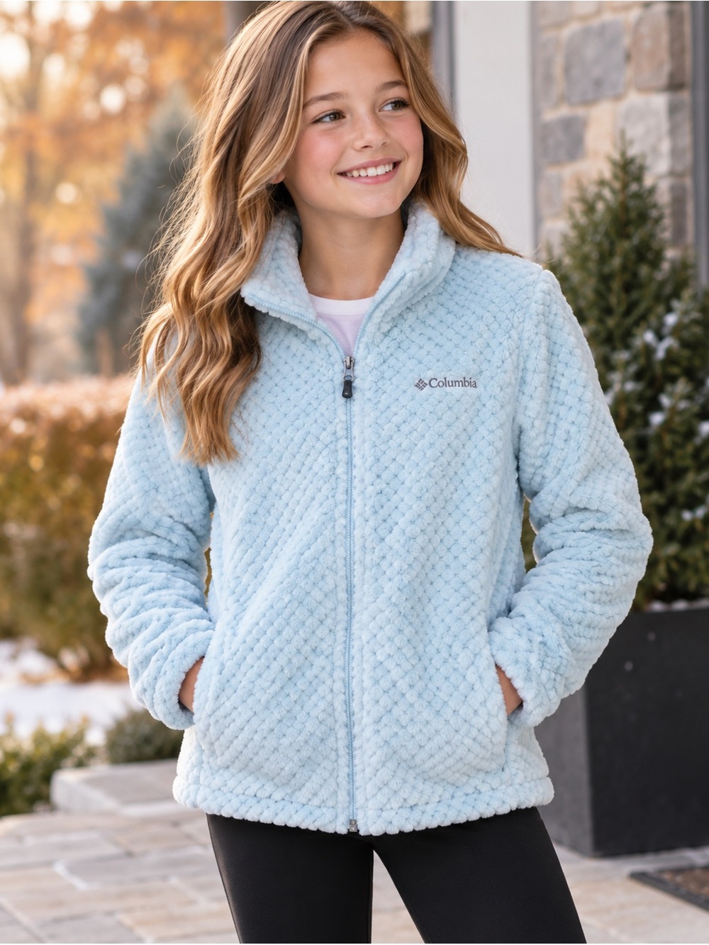 Columbia Girls XL Blue Plush Fleece Full Zip Jacket Youth Cozy